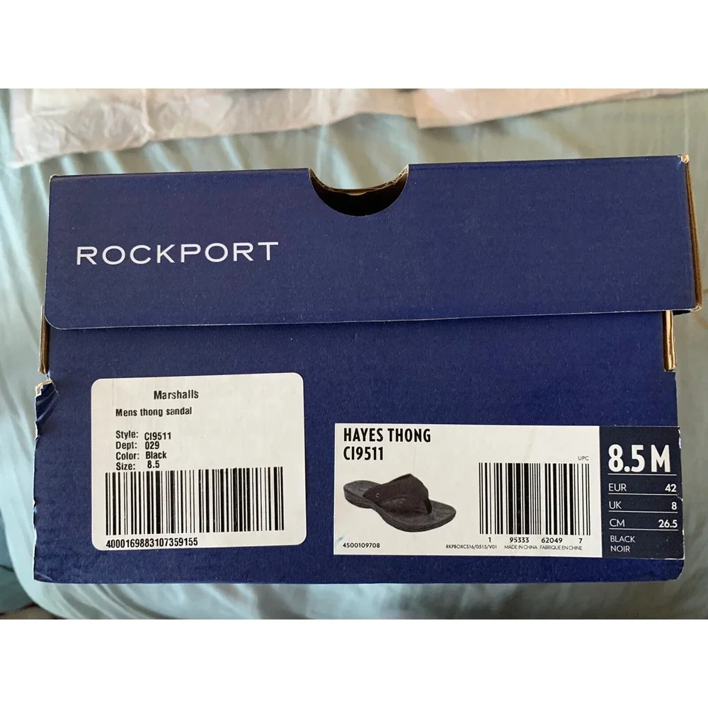 Rockport Men's Hayes Thong Sandals Black Size 8.5 NIB